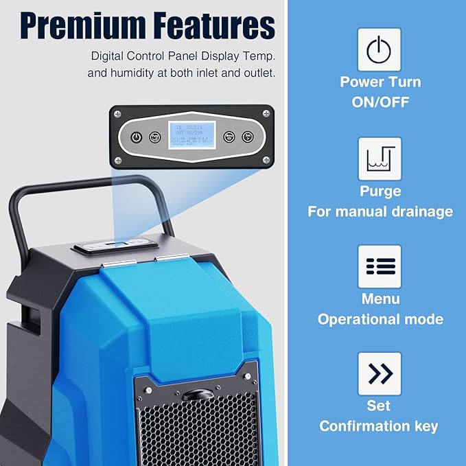 MOUNTO 180Pints Commercial Dehumidifier with Pump and Drain Hose, LGR Portable Dehumidifier with wheels for Home, Basements, Garages, and Job Sites. - Image 8