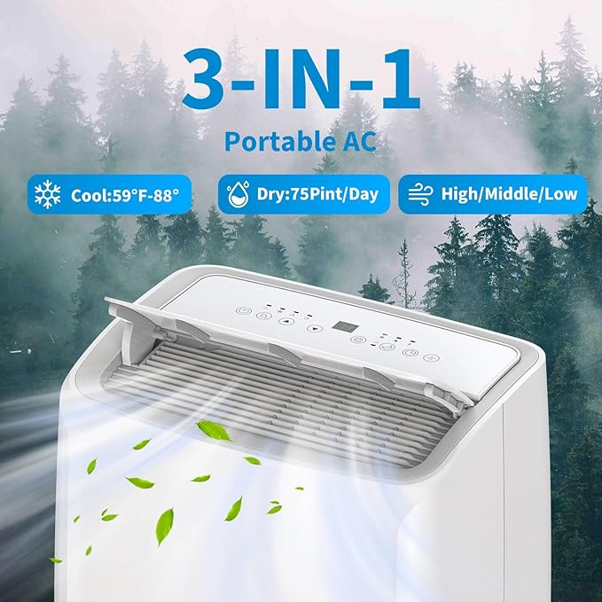 GarveeHome 14000 BTU Portable Air Conditioner, Quiet Portable AC Unit with Fan & Dehumidifier, Cooling Cools Room up to 750 sq.ft, Air Conditioner with Remote & 24H Timer for Rooms, Bedroom, Office - Image 4