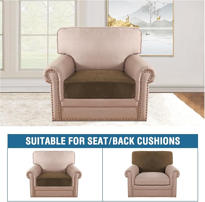 H.VERSAILTEX Velvet Stretch Couch Cushion Cover Plush Cushion Slipcover for Chair Cushion Furniture Protector Seat Cushion Sofa Cover (1 Piece Armchair Cushion Covers, Bronze Brown) - Image 3