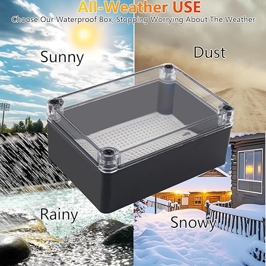 Junction Box,IP67 Waterproof ABS Black Project Box Clear Cover with Mounting Plate Electrical Box Enclosure for Outside Electronics 7.9 x 5.9 x 3.9inch(200x150x100mm) - Image 7