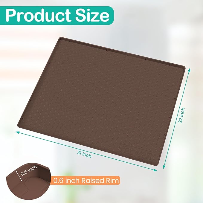Waterproof Under Sink Mat 31" x 22", Silicone Cabinet Liner, Rubber Protector for Kitchen and Bathroom, Keeps Cabinets Clean, Dry, and Organized (Brown) - Image 2