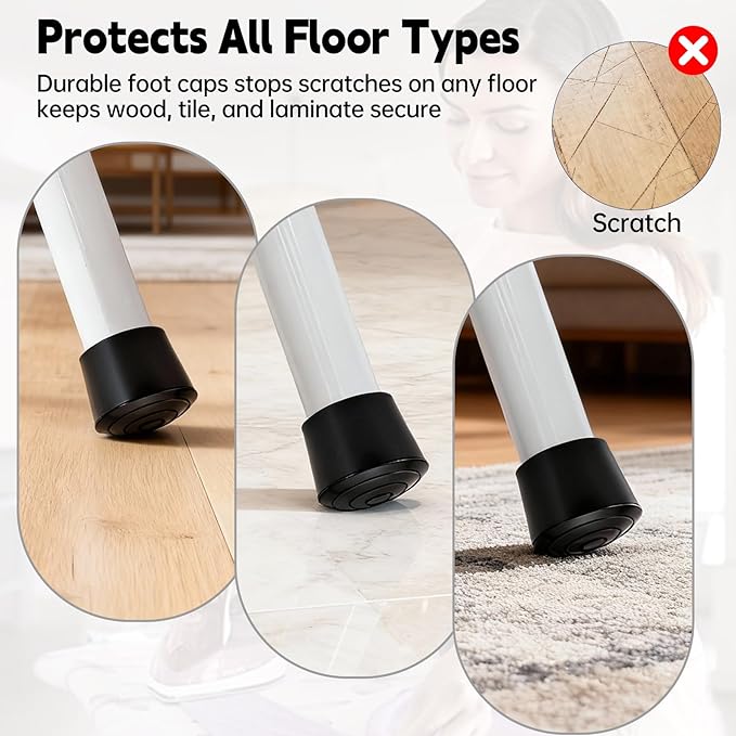 4 Pack Ironing Board Feet Caps, Round Rubber Leg Tip Protectors, Non-Slip Ironing Board Foot Replacement Caps, Soft Rubber Easy to Slip-On, Protect Floor from Scratch and Minimize Noise, Black - Image 5