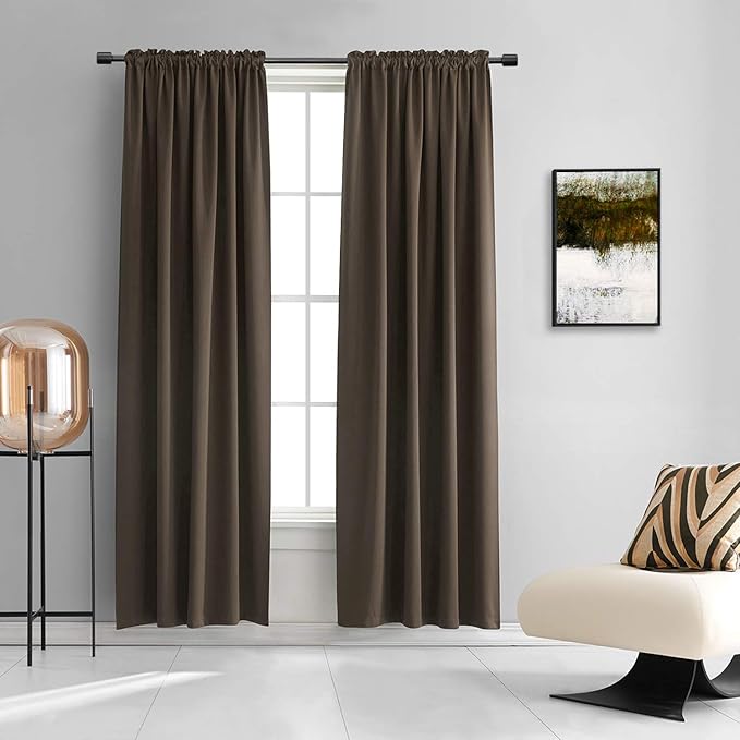 DONREN 2 Panels 84 inch Length Chocolate Brown Blackout Curtain Panels for Bedroom - Rod Pocket Room Darkening Thermal Insulated Curtains for Living Room (52 x 84 Inches Long) by DONREN