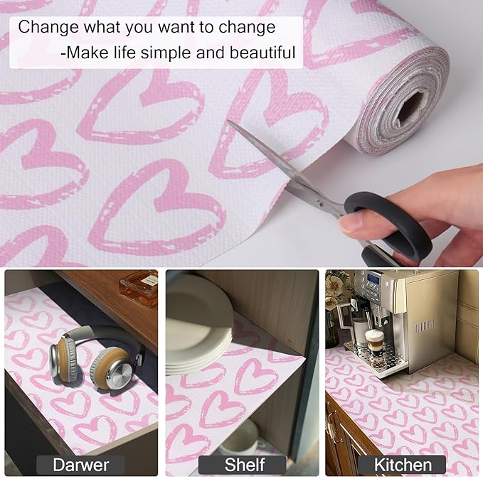 Heart Drawer Liner for Cabinets 16IN x 10FT,Shelf Liner Non-Adhesive and Strong Non-Slip Cabinet Drawer Liners for Kitchen,Table,Bookshelves,Waterproof Cupboard Liners,Pink - Image 5