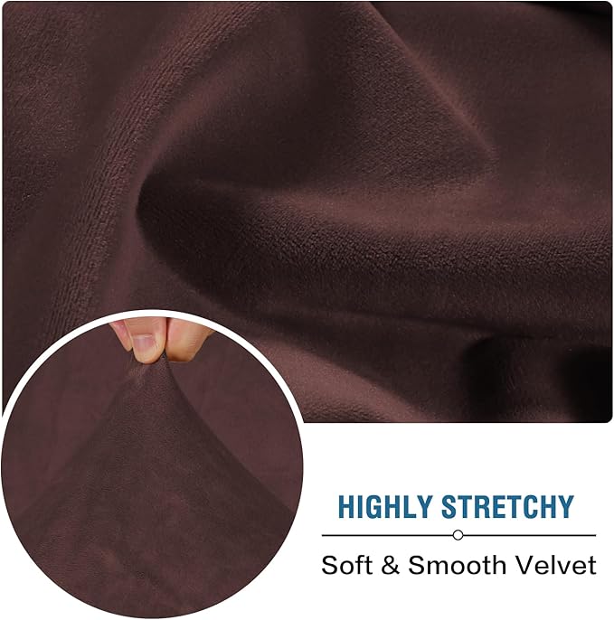 H.VERSAILTEX Velvet Stretch Individual Couch Cushion Cover Plush Slipcover for Loveseat Sofa Furniture Protector Seat Cover (1 Piece Loveseat Cushion Cover, Brown) - Image 5