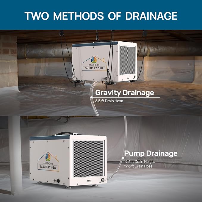 ARGENDON Commercial Dehumidifiers with Pump and Drain Hose for Crawlspace, Basement, 120 PPD Crawl Space Dehumidifier for Large Spaces, Job Site, Auto Defrost, 5-Year Limited Warranty - Image 3