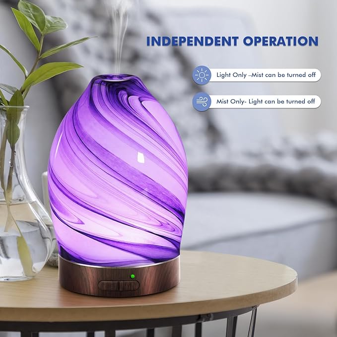 Essential Oil Diffuser Aromatherapy Diffuser -150ml Art Glass Aroma Diffuser for Home Ultrasonic Diffuser with Auto Shut-Off Protection,7 Colors Light for Home Office SPA Decor & Gift (Storm Cloud) - Image 4