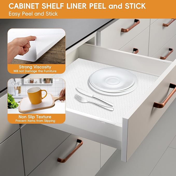 White Cabinet Liner Roll, Peel and Stick Non Slip Shelf Liner 15.7" x 13 FT, Waterproof Adhesive Liner for Kitchen Cabinets - Image 4