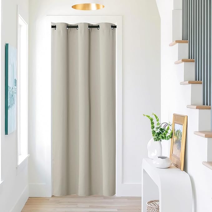 NICETOWN Blackout Curtains for Living Room, Thermal Insulated Door Window Curtain for Doorway, Closet Privacy Farmhouse Curtains for Glass Patio, 1 PC, 42" Wide x 80" Long, Natural by NICETOWN
