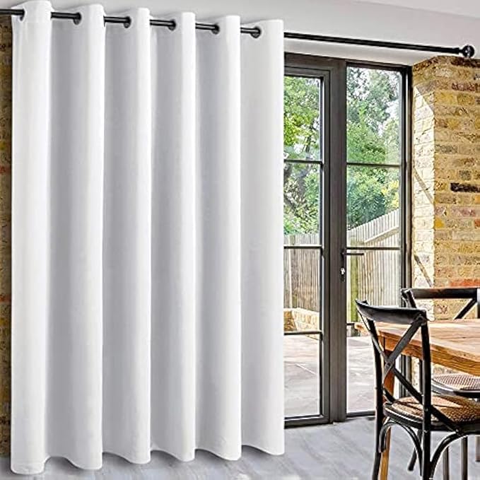 DWCN White Room Divider Curtain for Extral Wide Windows -Blackout Total Privacy Divider for Patio Door, Share Bedroom Office Space, 1 Grommet Curtain Panel, 8.3ft Wide x 7ft Tall, Greyish White by DWCN