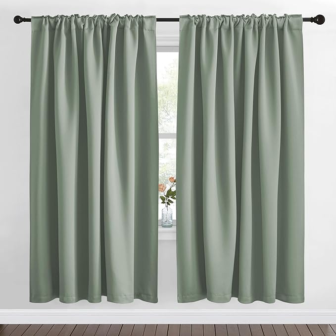 NICETOWN Blackout Curtain Panels Window Draperies - (Greyish Green Color) 62x72 inch, 2 Pieces, Insulating Room Darkening Blackout Drapes for Doorway Shower Bathroom Laundry Room Bifold Door - Image 2