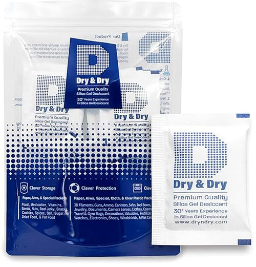 10gm Pack of 20 Dry&Dry Premium Pure & Safe Silica Gel Packets Desiccant Dehumidifier - Rechargeable Paper(FDA Compliant) by DryDry