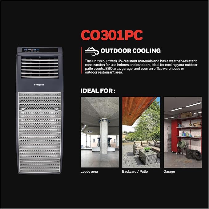 Honeywell Outdoor-Safe Portable Evaporative Swamp Cooler & Fan with GFCI Cord, Powerful 36Ft Airflow with Drink Holders, Gray - Image 6