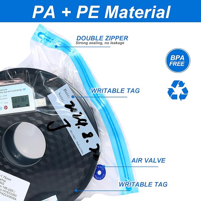 3D Print Filament Storage Bag Vacuum Kits - 30Pcs Cleaning Drying Sealed Bags with 30Pcs Humidity Indicator Cards & Auto-Pump - Image 7