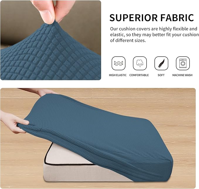 Easy-Going Stretch 3 Pieces Couch Cushion Covers for Sectional Sofa Left/Right L Shape Chaise Lounge Sofa Seat slipcover Anti-Slip Sofa Cover Soft (2 Seater + 1 Chaise, Bluestone) - Image 4