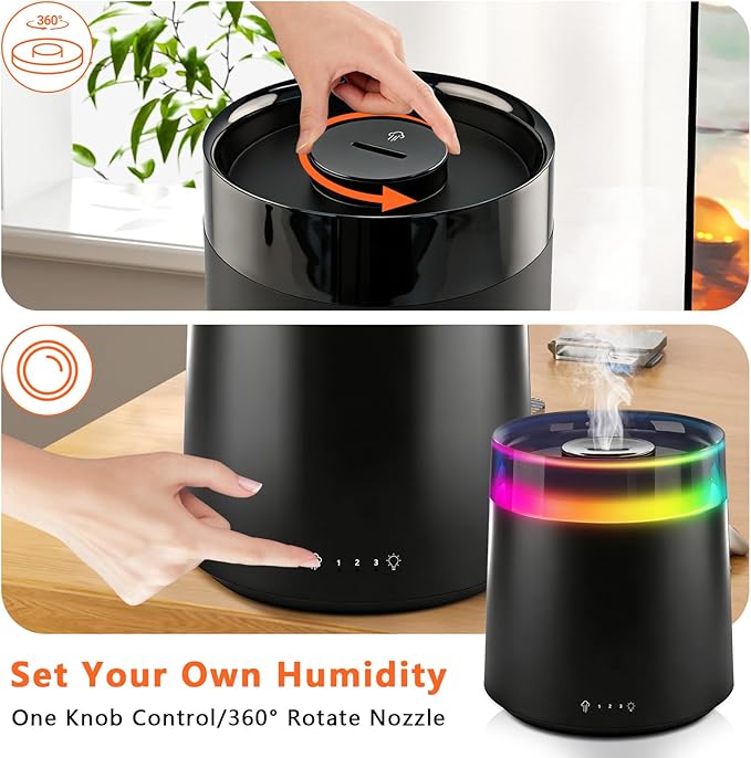 Humidifiers for Bedroom Home,3L Top Fill Cool Mist Humidifier for Baby Nursery,Essential Oil Diffuser for Large Room,3 in 1 uiet Ultrasonic Humidifier for,Office,Plant,Nursery,BPA FREE(Black) - Image 6