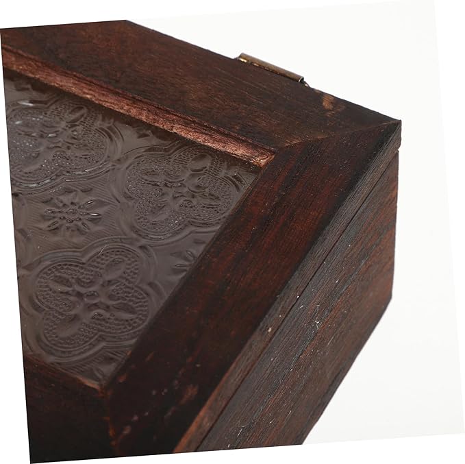 Vintage Begonia Flower Glass Top Wooden Storage Box Multifunctional Jewelry Organizer with Metal Clasp Decorative Keepsake Case for Dried Fruits Cosmetics and Documents - Image 3