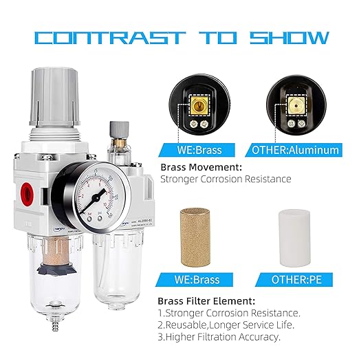 NANPU 1/4" NPT Compressed Air Filter Regulator Lubricator Combo, Water/Oil Trap Separator - Gauge(0-150 psi), Poly Bowl, Semi-Auto Drain, Bracket - Image 5