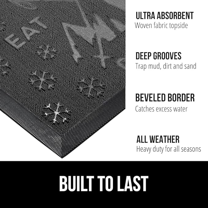 GORILLA GRIP 100% Waterproof All-Season WeatherMax Doormat, US Designed Natural Rubber, Stain and Fade Resistant, Low Profile Indoor Outdoor Door Mats, Easy Clean Patio Mat, 17x29, Graphite Skiing - Image 2