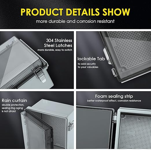 Waterproof Electrical Junction Box Outdoor, IP67 ABS Plastic Weatherproof Electrical Enclosure with Aluminum DIN Rail, Mounting Platem for WiFi Project, Clear (8.7''x6.7''x4.3) - Image 4