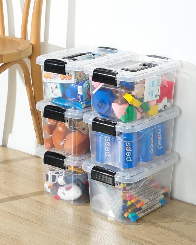 Plastic Storage Bins with Lids 6 Packs, 7 Quart Storage Organizer Bins with Buckle-Up Latches and Handle, Stackable Storage Containers for Home Pantry Office Classroom Organization, Clear - Image 8
