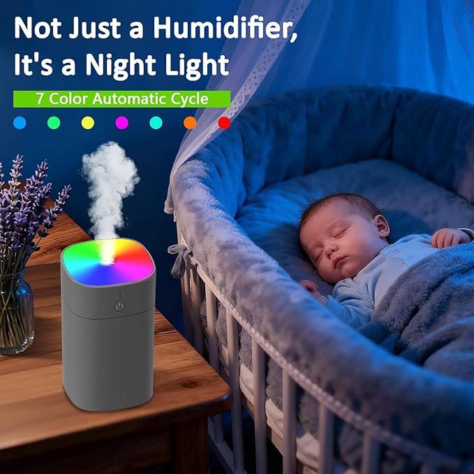 Portable Mini Humidifiers for Bedroom, 400ml Aroma Diffuser for Home Personal Desktop Plant Humidifier Indoor Fragrance Aroma Diffuser with 2 Modes, Night Light and Auto-Off Small Diffuser for Car - Image 3