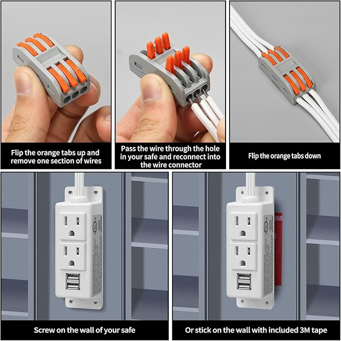 Gun Safe Power Outlet Kit, Briidea Gun Safe Accessory Electrical Outlet with USB for Interior Dehumidifiers and Lights, White - Image 6