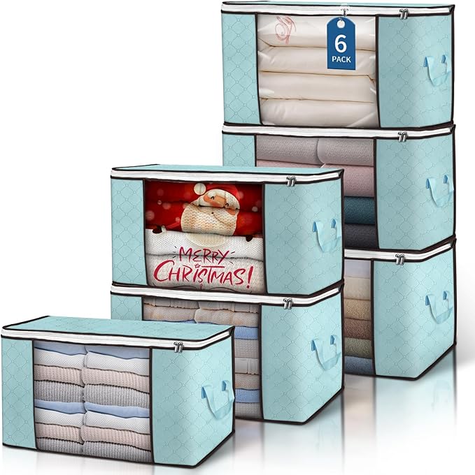Budding Joy 90 L Large Storage Bags, 6 Pack Clothes Storage Bins Foldable Closet Organizer Storage Containers Storage and Organization for Clothes, Blanket, Comforters, Bed Sheets, Pillows (Blue) by BuddingJoy-BuildaJoyfulLifeforYou