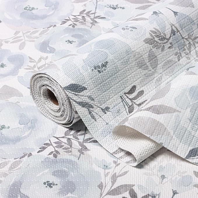 Blue Peony Shelf and Drawer Liner for Kitchen,Non-Adhesive and Strong Non-Slip Floral Cabinet Drawer Liners for Kitchen Shelf, Waterproof Cupboard Liners,Easy to Clean,12IN x 10FT by Amiitay