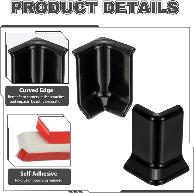uxcell Self Adhesive Baseboard Corner Blocks, 2.2 Inch Wall Edge Corner Protector 3 Inside + 3 Outside Corners-Connector for Wall Floor Furniture Edge(Black) - Image 4