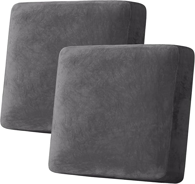 H.VERSAILTEX Velvet Stretch Couch Cushion Cover Plush Cushion Slipcover for Chair Loveseat Sofa Cushion Furniture Protector Seat Cushion Sofa Cover (2 Piece Large Sofa Cushion Covers, Grey) by HVERSAILTEX