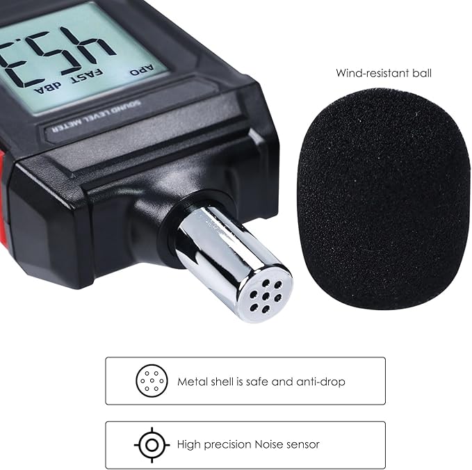 Noise Decibel Meter Portable Sound Level Meter SPL Meter 30 to 130dBA Range Sound Meter Noise Decibel Reader with Backlight LCD Displays Decibel MAX MIN Data Hold Alarm for Home, Office, Factory - Image 5