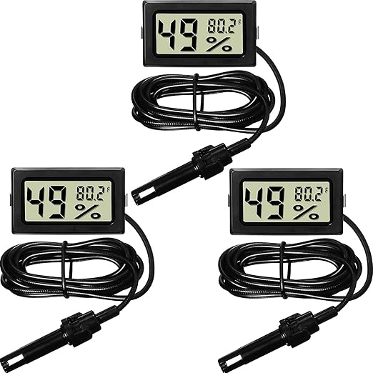 Weewooday Mini Digital Temperature Humidity Meters Gauge with Probe Gauge LCD Fahrenheit Display Thermometer Hygrometer for Incubator Reptile Plant Greenhouse Chicken Coop Garden(Black, 3 Pieces) by Weewooday