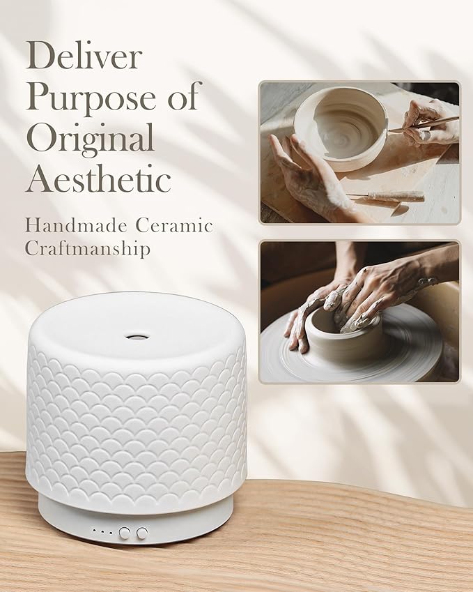 Essential Oil Diffuser, 280ml Ceramic Aromatherapy Diffuser with Ultrasonic Cool Mist Humidifier, Timer, Auto Shut-Off, Large Room Aroma Diffuser for Home, Bedroom, Office, Yoga - Image 4