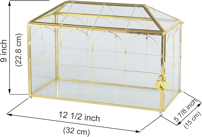 Glass Wedding Card Box with Slot, 12.5'' Large Clear Card Box Gold Brass Gift Card Storage Box with Lock Perfect for Wedding Receptions, Baby Shower, Birthday Party, Bridal Shower - Image 6