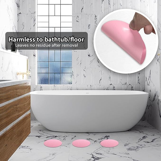 24 PCS Bathtub Non Slip Stickers Pink Adhesive Decals Round Shape Anti Slip Shower Stickers Bath Non Slip Stickers for Floor Bathroom Stairs Ladders with Scraper - Image 2
