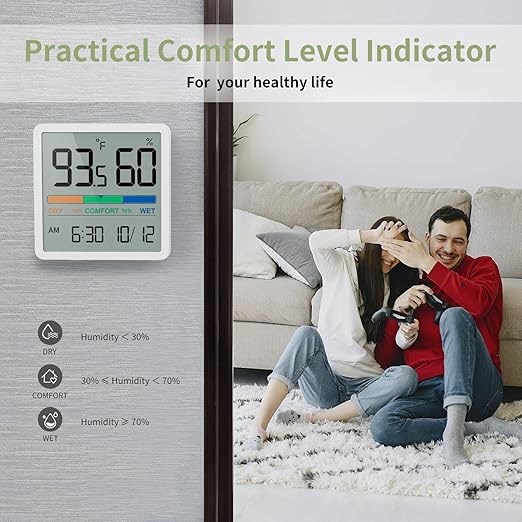 NOKLEAD Indoor Hygrometer Thermometer - Desktop Digital Temp & Humidity Monitor, Accurate Room Gauge with Clock & Calibration (White) - Image 4