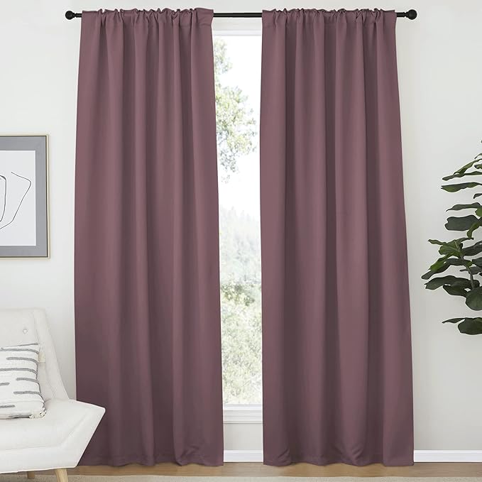 NICETOWN Bedroom Blackout Draperies and Window Treatment- (Dry Rose Color) 52 Width X 72 Length, 2 Panels Set, Solid Blackout Curtain Panels - Image 2