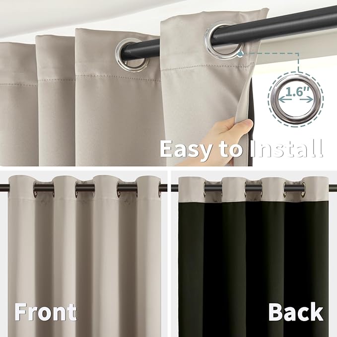 BGment Thermal Insulated 100% Blackout Curtains 45 Inch Length 2 Panels, Total Light Blocking Curtains for Bedroom, Grommet Window Drapes with Thick Black Liner, 52 Inch Wide Each Panel, Cashmere - Image 6