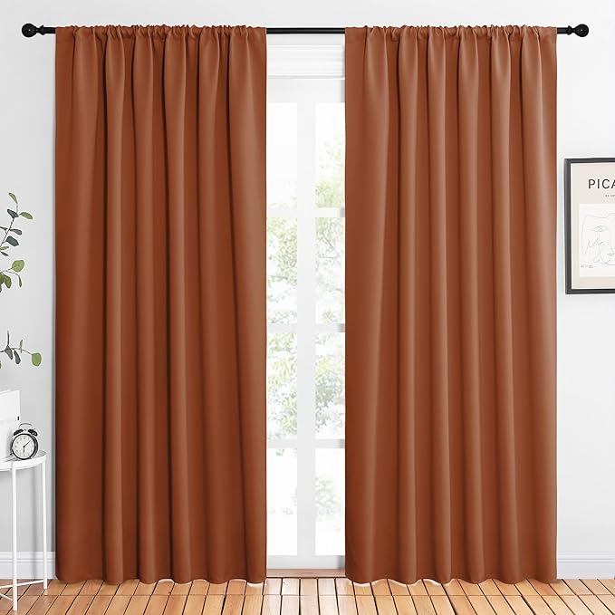 NICETOWN 2 Panels Blackout Curtains, Rod Pocket Thermal Insulated Drapes 84 inches Long, Easy-Care Modern Home Decoration Sunshades for Guest Room, Living Room, Office, 62 x 84 Inch, Burnt Orange by NICETOWN