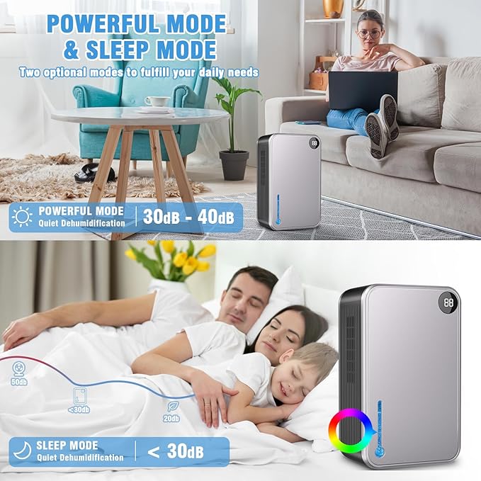 Dehumidifier,Scozza Small Dehumidifiers for Room for Home, Quiet with Auto Shut Off, Dehumidifiers for Bedroom (280 sq. ft), Bathroom, RV, Closet,Bedroom, Basement, 7-color LED light,Grey - Image 5
