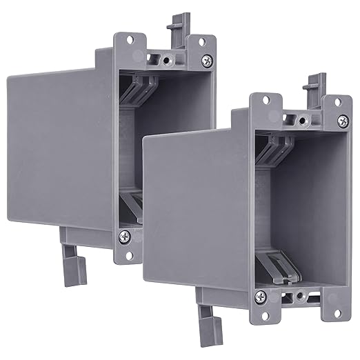 (2 Pack) Airmont Products 20 Cu in Deep Old Work Electrical Box, 1-Gang Non-Metallic PVC Outlet Box for Drywall, Remodel Electrical Box with Built-in NM Cable Clamps, Grey PVC Old Work Outlet Box by AirmontProducts