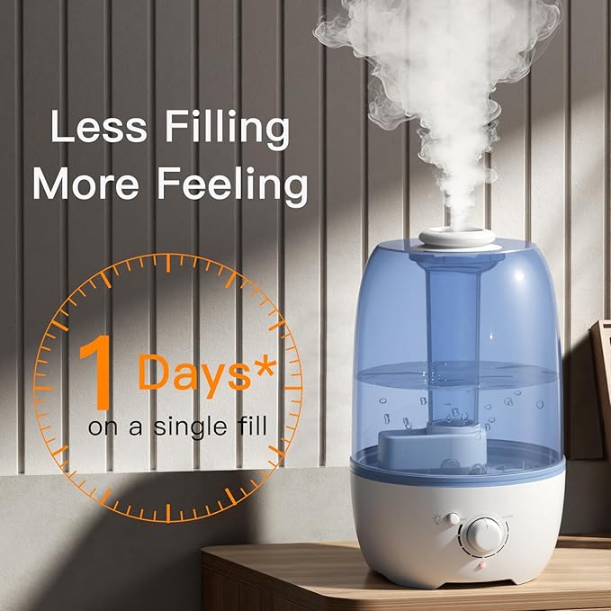 MEGAWISE Cool Mist Humidifier for Kid bedroom with 3.2L Large Capacity, No leakage Design Fine Mist Output Auto Shutoff, Essential Oil Safe Tank (White) - Image 2