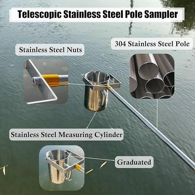 Telescopic Stainless Steel Wa-TER Sampling Pole, Water Sampler,Pendulum Beaker Sampler Ladle,Portable Mud Water Sampling Bucket,for Water Testing, Lab Sampling, Environmental Monitoring - Image 4