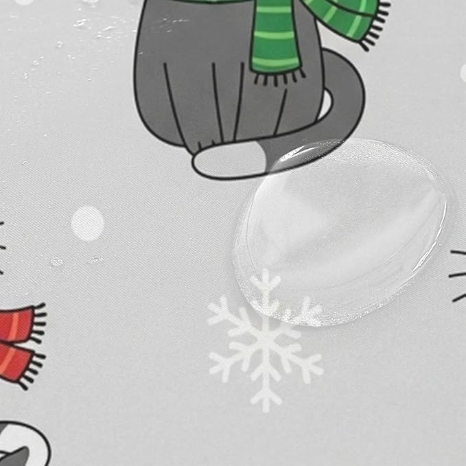 Christmas Cats Gray Shower Curtain Liner 72×72 inch for Bathroom Curtain Anti Mold Shower Curtain with Hooks Bathroom Accessories - Image 4