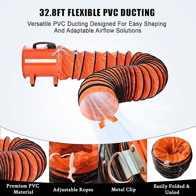 16 in Two Speed Utility Blower Exhaust Fan with 32.8 ft Duct, 3500 r/min & 3500 CFM Heavy Duty Blower Fan, High Velocity Low Noise Extraction and Ventilation Fan with Duct Hose - Image 5