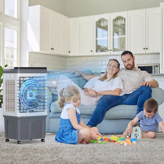 TABU 2354CFM 3-in-1 Evaporative Air Cooler, 6.6-Gal Water Tank Portable Swamp Cooler of Cooling, Humidifier& Fan,3 Wind Speeds,120° Oscillation,7.5H-Timer,Remote Control,Grey - Image 6
