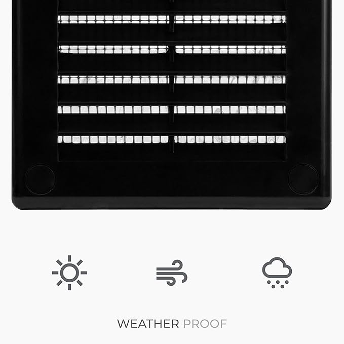 5-Pack 4" x 4" (Outer Size) Square Air Vent Cover – Black Plastic Vent Deflector - Screen Mesh, Surface Mount Wall Ceiling – Cold Air Return Soffit Air Vent Cover - Register Indoor Outdoor - Image 6