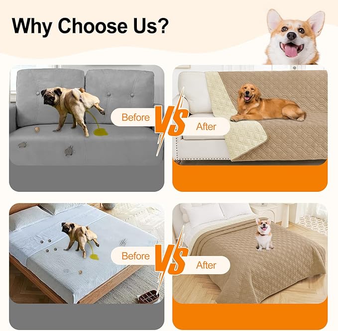 Smiry Reversible Waterproof Couch Covers for Sofa, Washable Dogs Pet Couch Covers for 3 Cushion Sofa Pet Friendly, Water Resistant Furniture Protector Slipcover, Geometric (40"x50", Camel/Beige) - Image 5