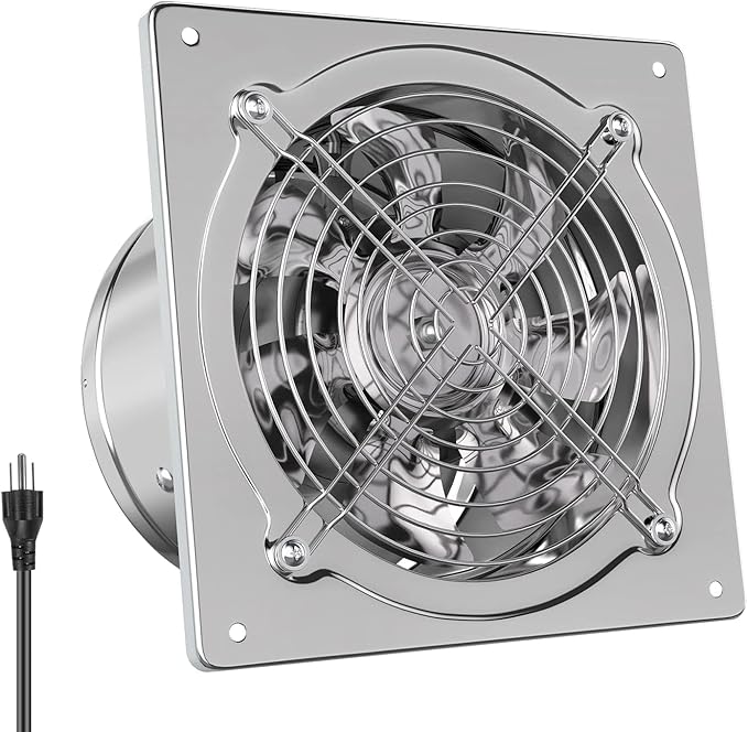 HG Power 6 Inch Exhaust Fan: Kitchen Exhaust Fans with Power Cord Attic vent Fan with Damper Wall Small Fume Extractor Ventilation Fan for Shop Chicken Coop Basement Smoking Room Garage Silver by HGPOWER
